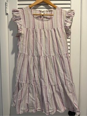 August Sky striped tiered ruffle dress Purple
Size Large